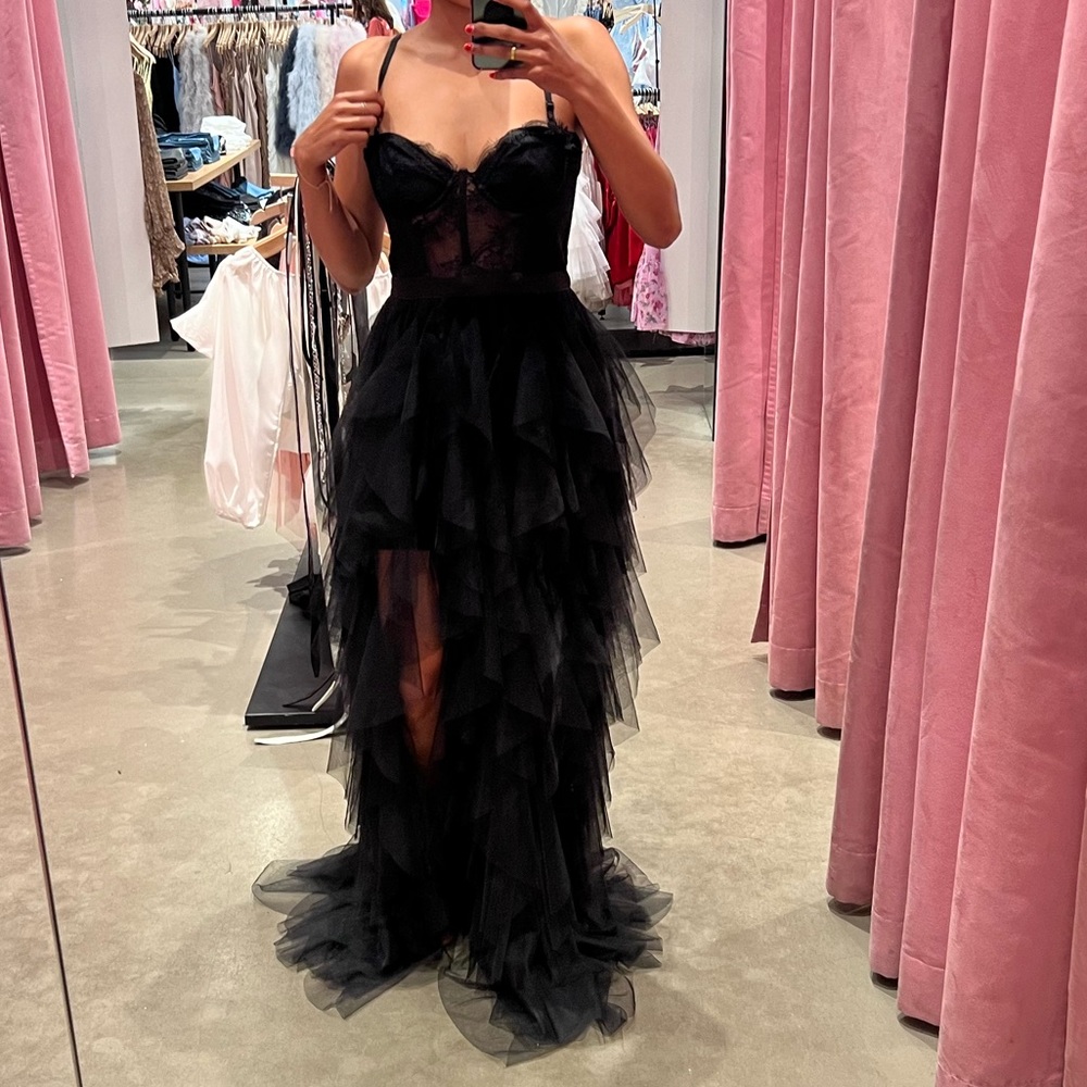 Black tulle evening gown
